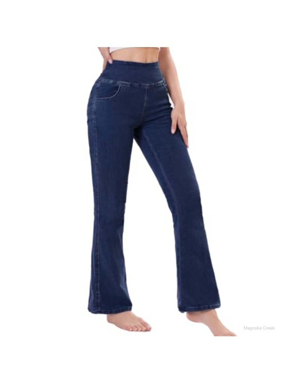 High Waist Flare Jeans Tummy Control Stretch Pull On Boot Cut Denim